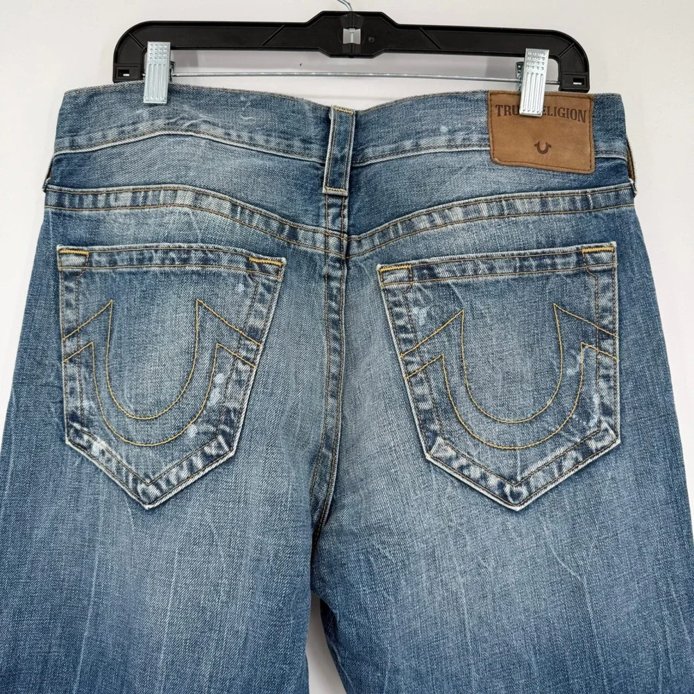 True Religion Rocco Relaxed Skinny Jeans Medium Blue Wash Distressed Mens 34